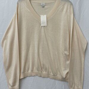 A New Day V-Neck Lightweight Pullover Cream Size Sweater Medium Knit NWT